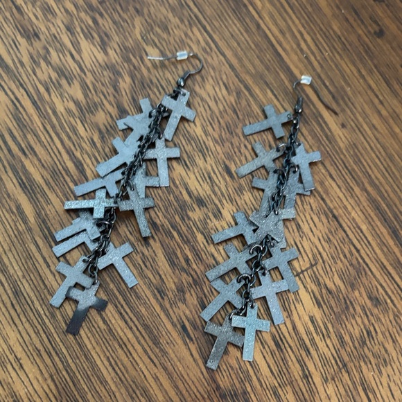 Black Cross Dangle Earrings - Picture 3 of 3